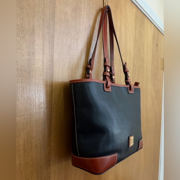 Dooney & Bourke Black Saffiano Leather Tote with Brown Trim - Picture 6 of 16